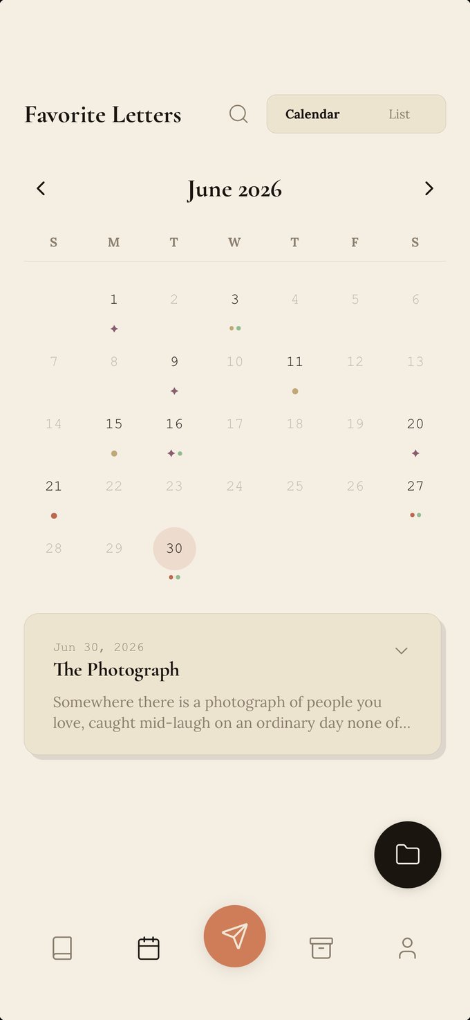 Yesterday screen: favorite letters on a calendar